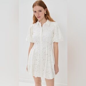 NWT JONATHAN SIMKHAI Cleo Puff Sleeve Pintuck Mini Dress White 2